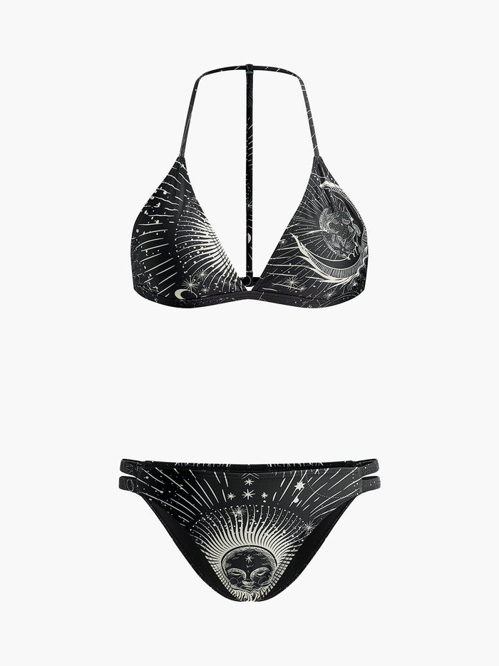 Gökyüzü Temalı Boyundan Bağlamalı Bikini Takımı - Phentora
