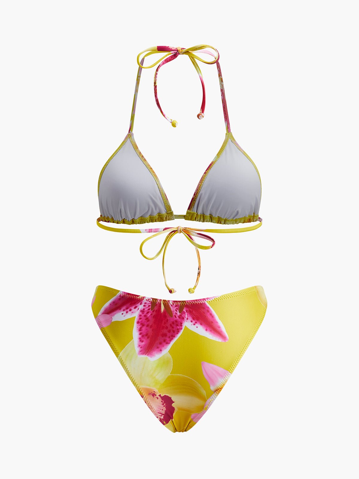 Çiçek Desenli Kravat Yaka Bikini Takımı - Şıklık ve Tarzın Bir Dokunuşu - Phentora