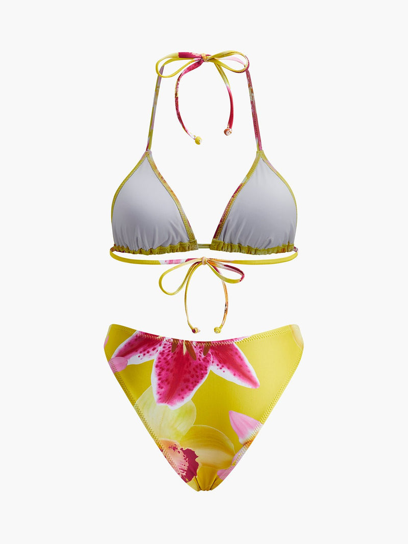 Çiçek Desenli Kravat Yaka Bikini Takımı - Şıklık ve Tarzın Bir Dokunuşu - Phentora