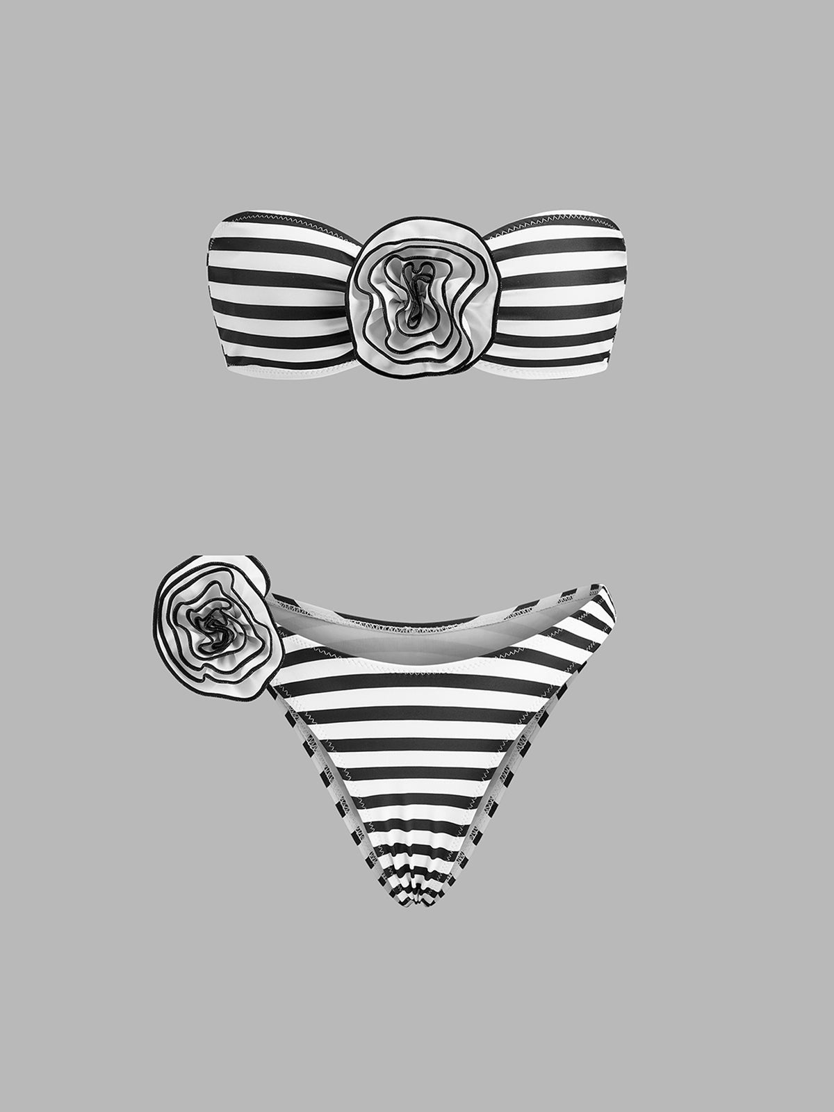 Şık Çizgili Bandeau Bikini Takımı Çiçek Aksamları ile - Phentora
