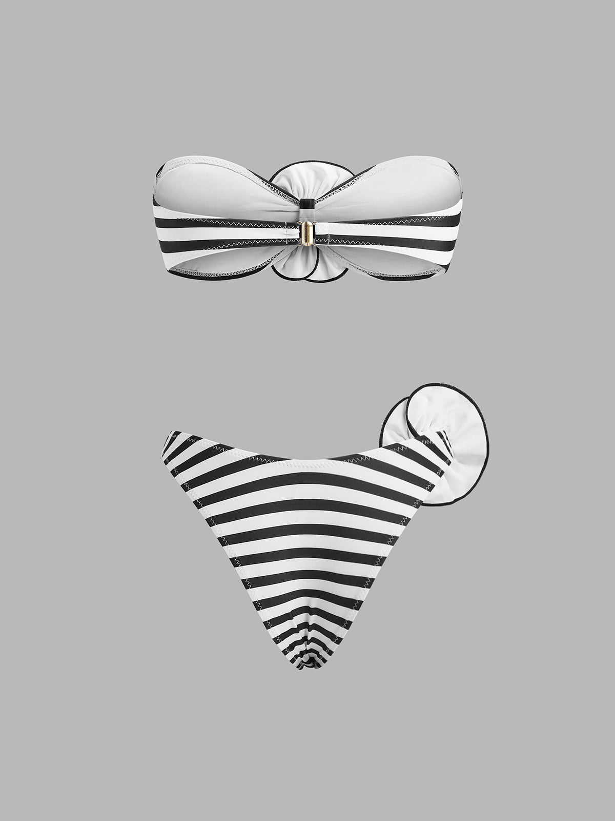 Şık Çizgili Bandeau Bikini Takımı Çiçek Aksamları ile - Phentora