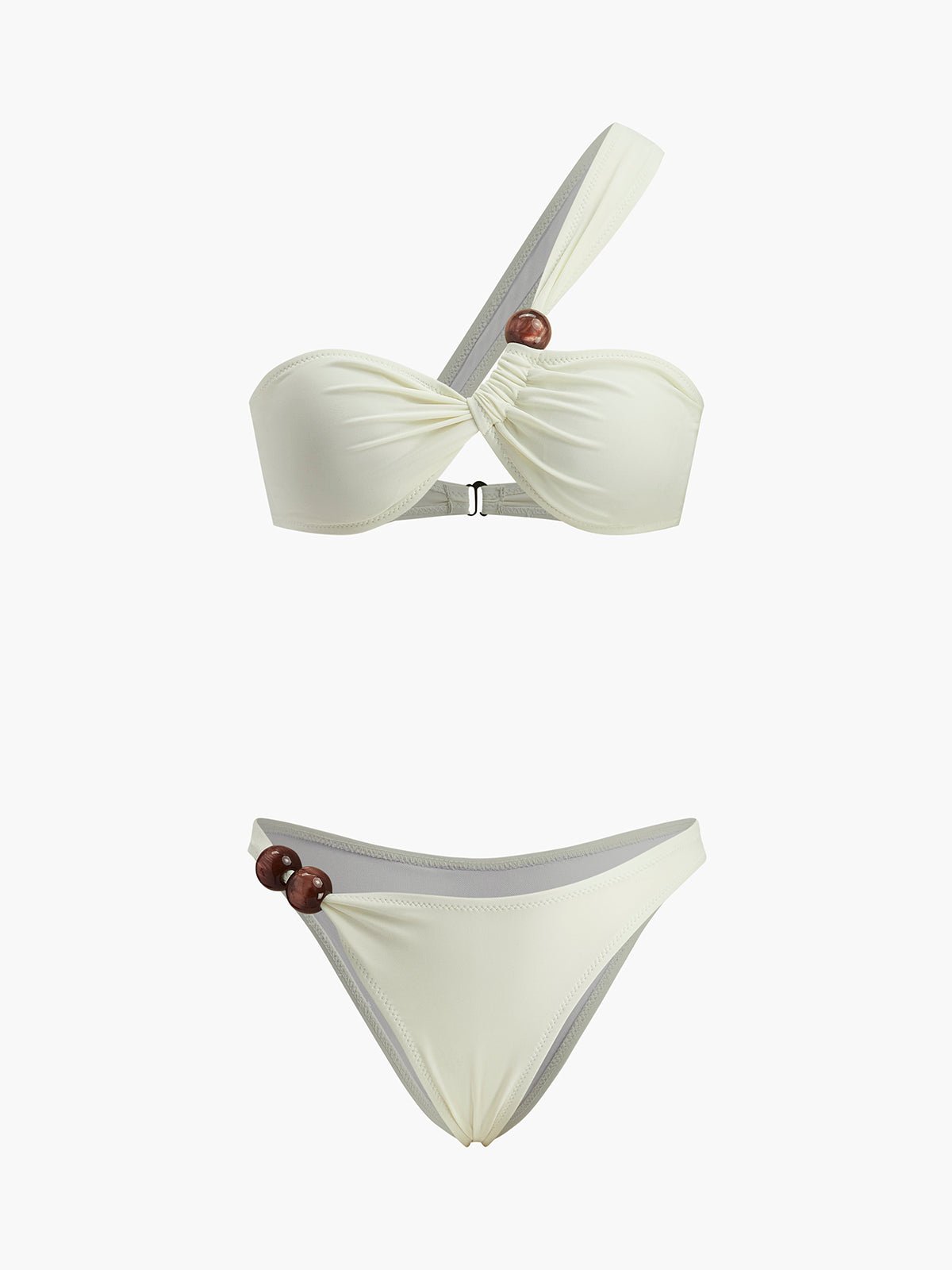 Şık Tek Omuzlu Bikini Takımı ile Göz Alıcı Ahşap Boncuk Detaylar - Phentora