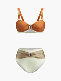 Canlı Renk Bloklu Bikini Seti Şık Kemer Tasarımı ile - Phentora