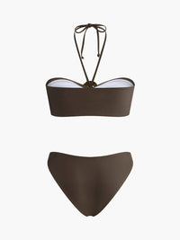 Şık Oval Yüzük Bant Bikini Takımı ve Akışkan Drapeli Etek - Phentora
