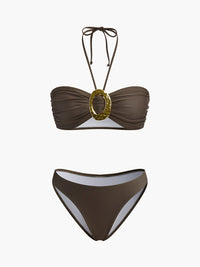 Şık Oval Yüzük Bant Bikini Takımı ve Akışkan Drapeli Etek - Phentora