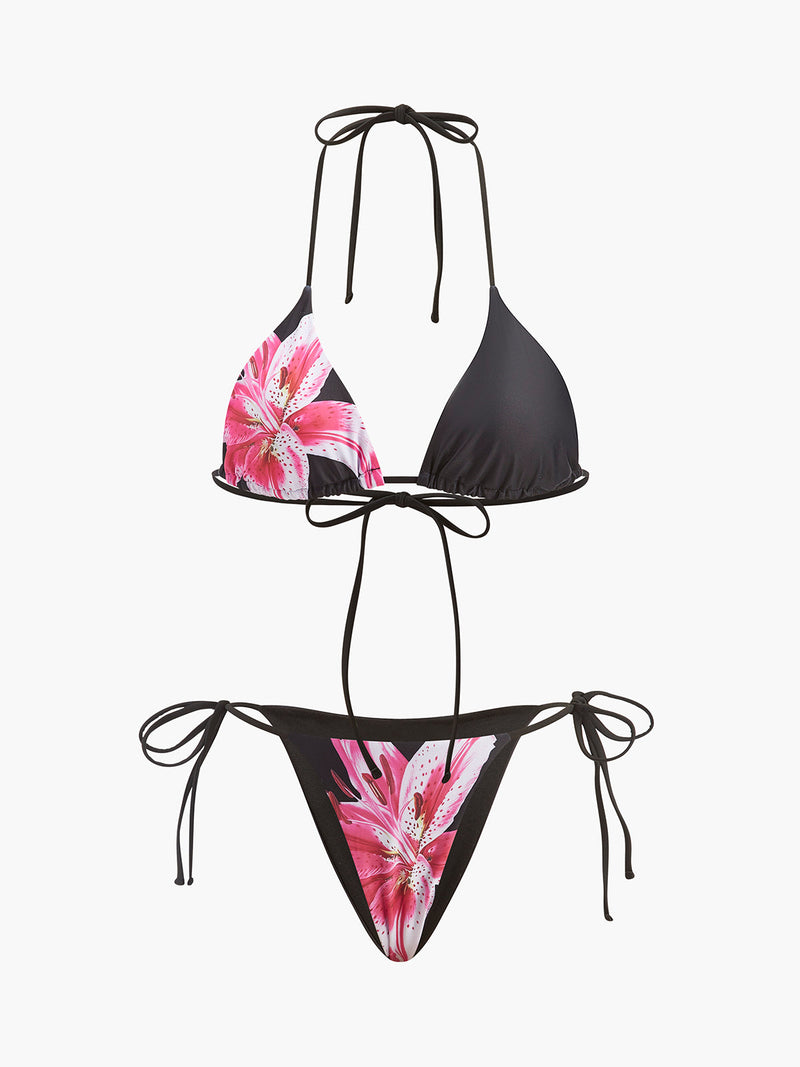 Çiçek Desenli Bikini & File Etekli Takım