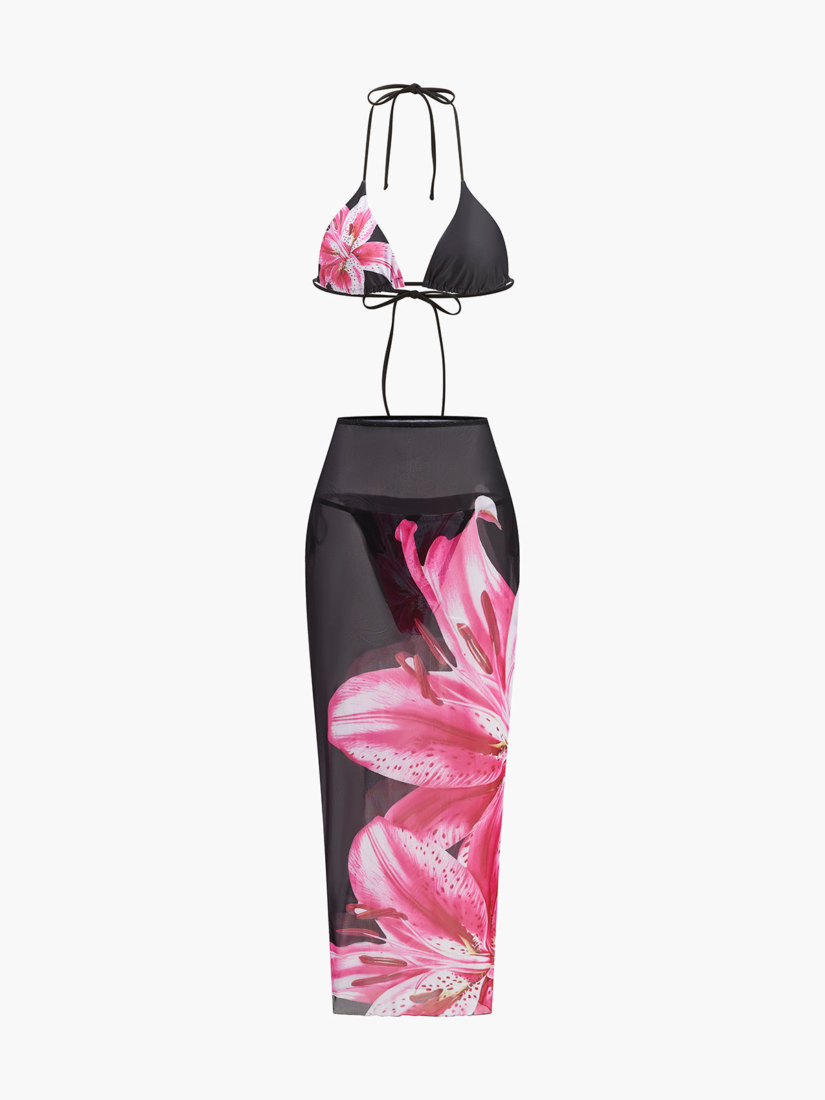 Çiçek Desenli Bikini & File Etekli Takım