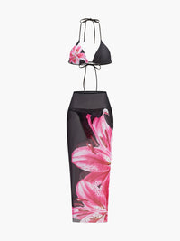 Çiçek Desenli Bikini & File Etekli Takım