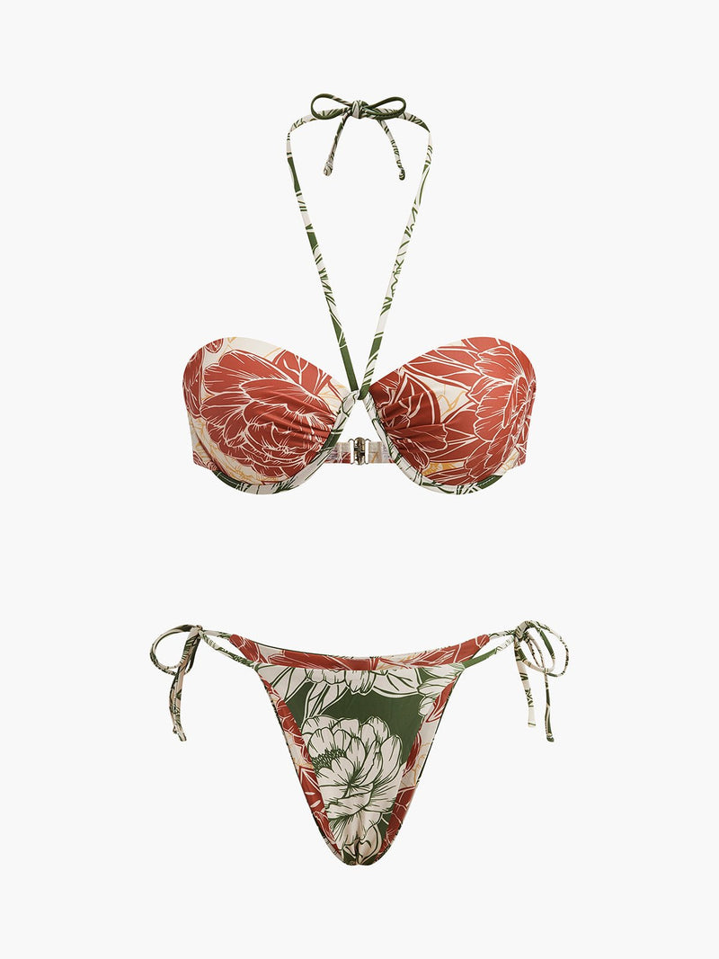 Şirin Çiçek Desenli Bikini Takımı ile Sevimli Bağlamalı Etek - Phentora