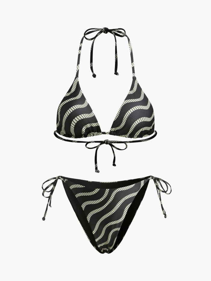 Şık Plaj Görünümü için Şık Dalga Desenli Üçgen Bikini Seti - Phentora