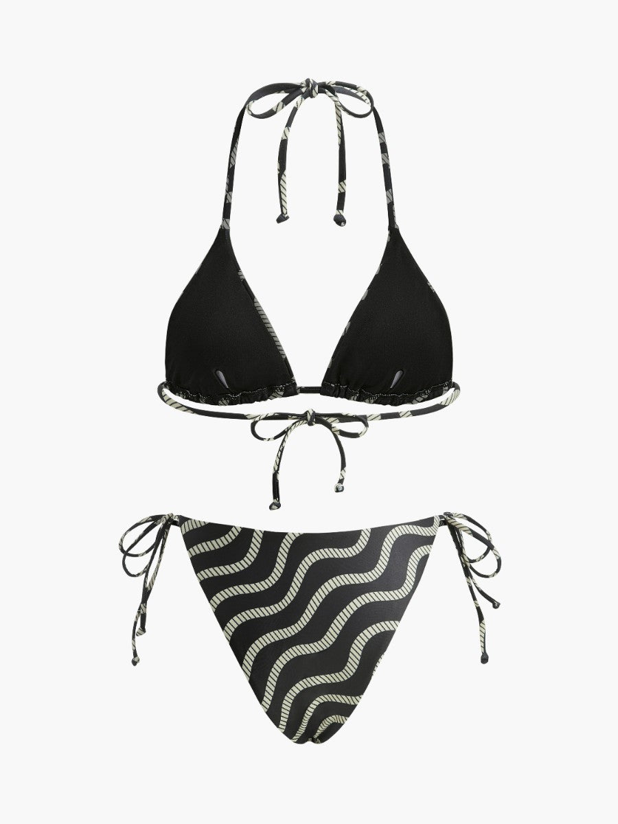Şık Plaj Görünümü için Şık Dalga Desenli Üçgen Bikini Seti - Phentora