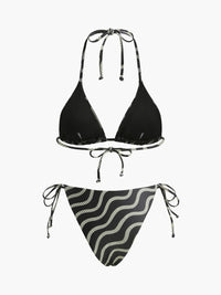Şık Plaj Görünümü için Şık Dalga Desenli Üçgen Bikini Seti - Phentora