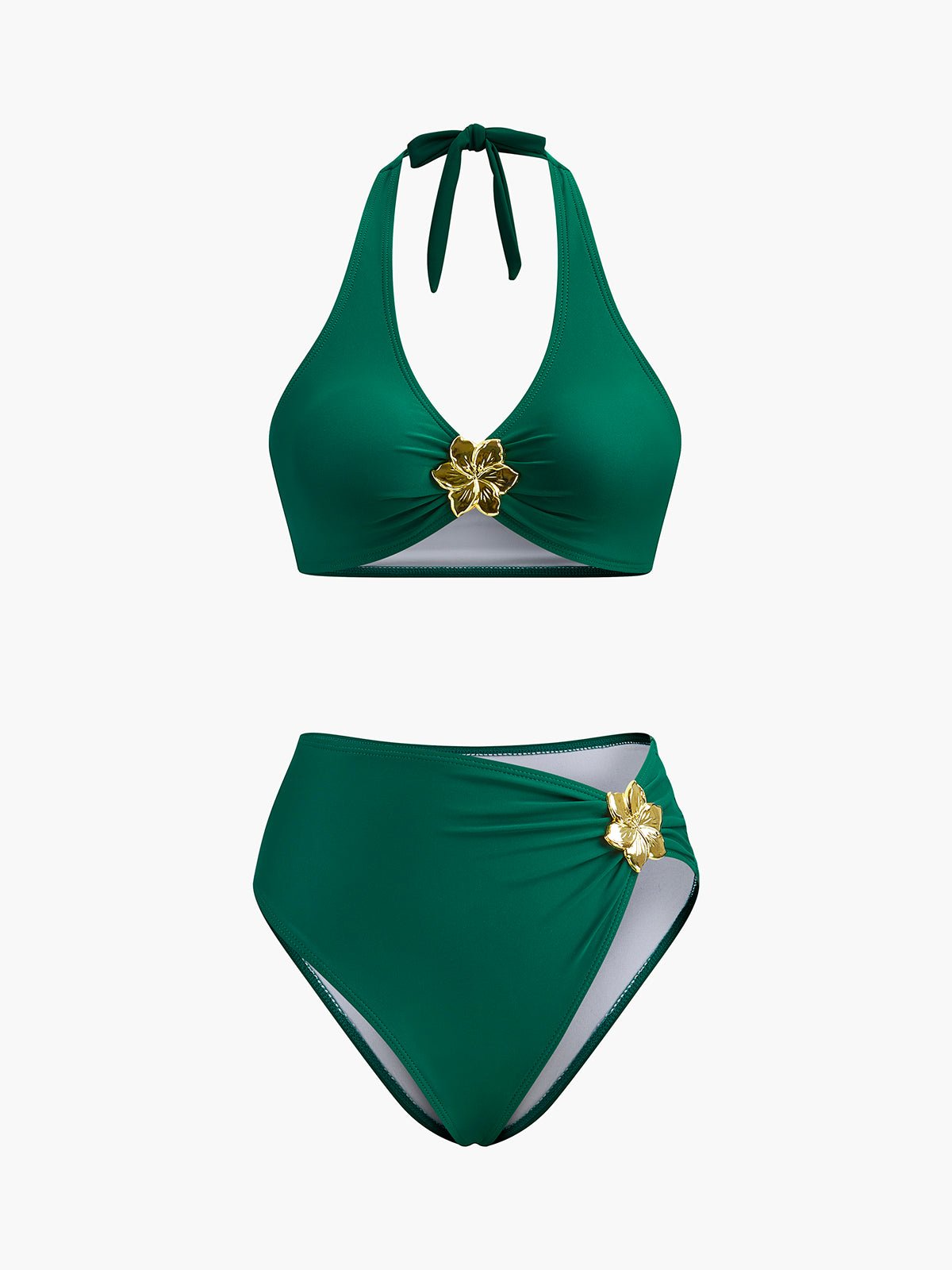 Şık Metal Çiçek Detaylı Boyundan Bağlamalı Bikini Takımı - Phentora