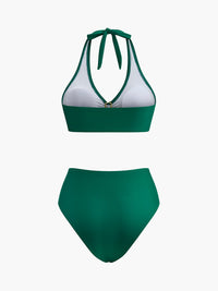 Şık Metal Çiçek Detaylı Boyundan Bağlamalı Bikini Takımı - Phentora
