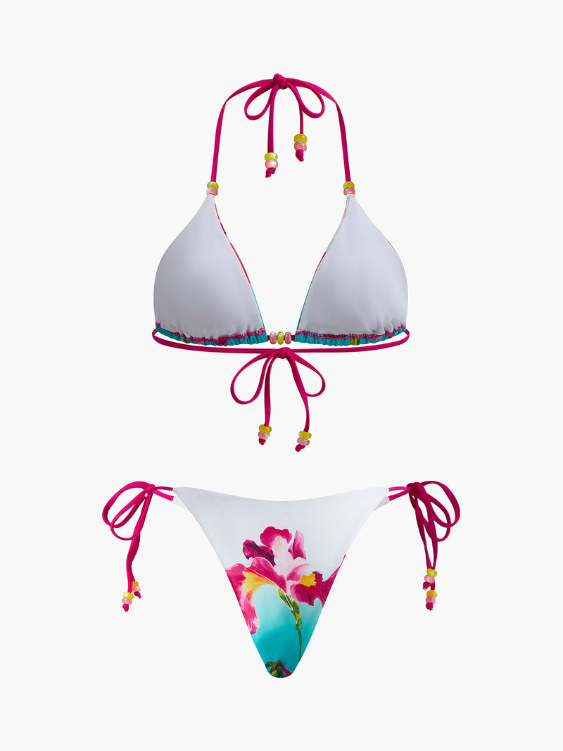 Çiçek Desenli Boncuk Detaylı Bikini Takımı