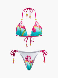 Çiçek Desenli Boncuk Detaylı Bikini Takımı