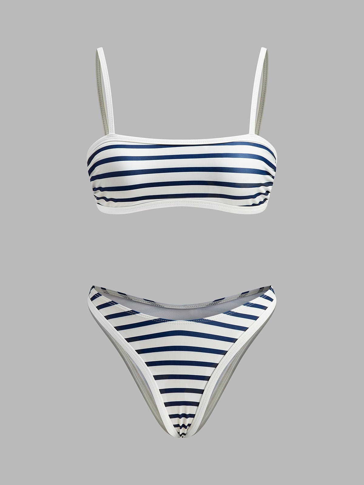 Şık Plaj Görünümü İçin Şık Deniz Çizgili Yüksek Kesim Bikini - Phentora