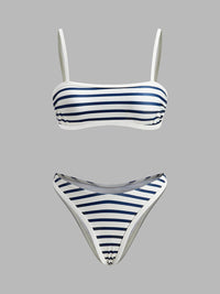 Şık Plaj Görünümü İçin Şık Deniz Çizgili Yüksek Kesim Bikini - Phentora
