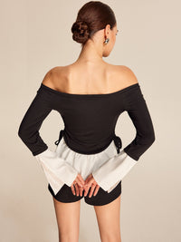 Bold Contrast Omuzları Açık Düz Kesim Neck Bluz - Phentora