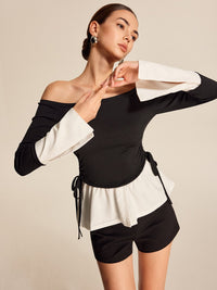 Bold Contrast Omuzları Açık Düz Kesim Neck Bluz - Phentora