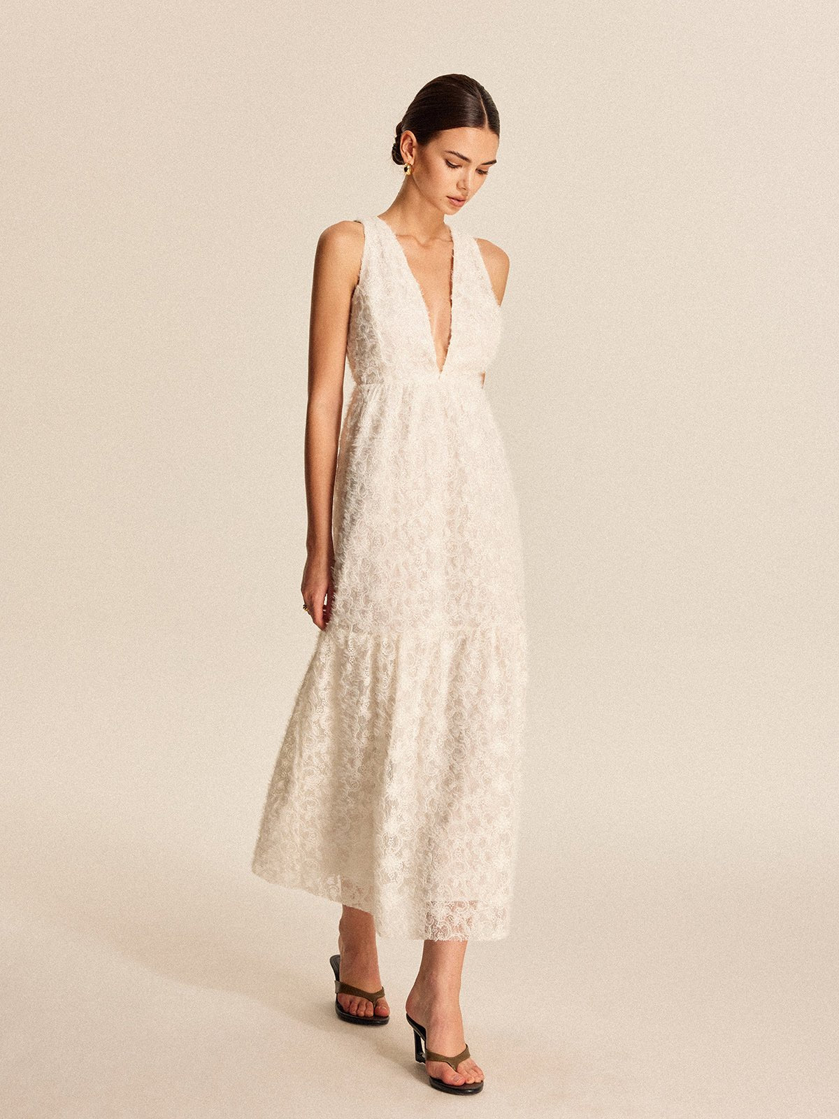 Boho Deep V Yaka Dantel Elbise - Phentora