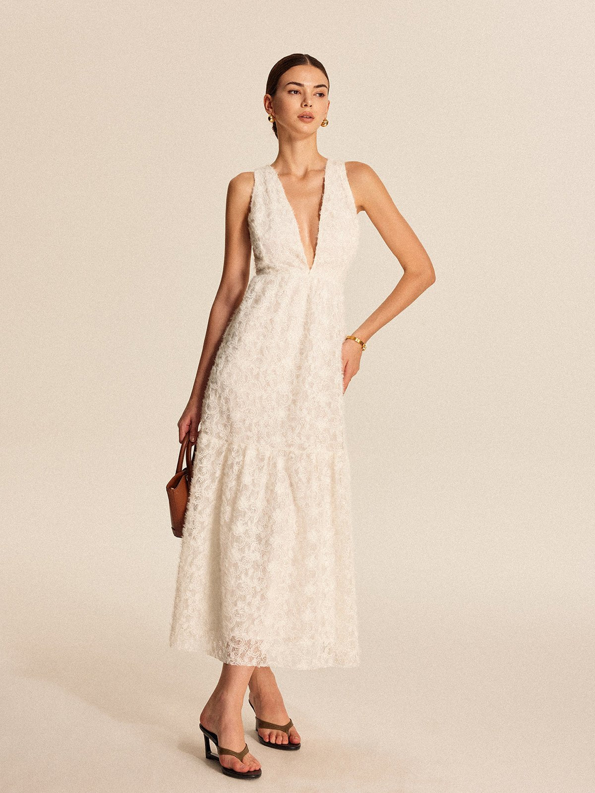 Boho Deep V Yaka Dantel Elbise - Phentora