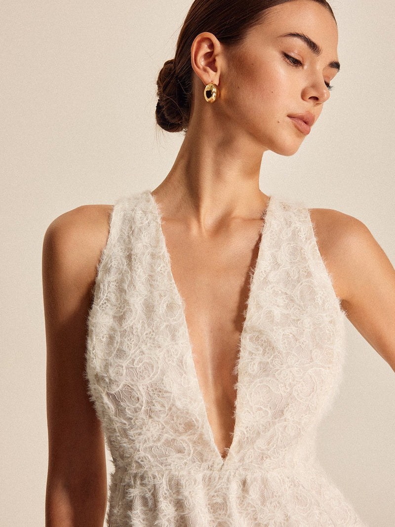 Boho Deep V Yaka Dantel Elbise - Phentora