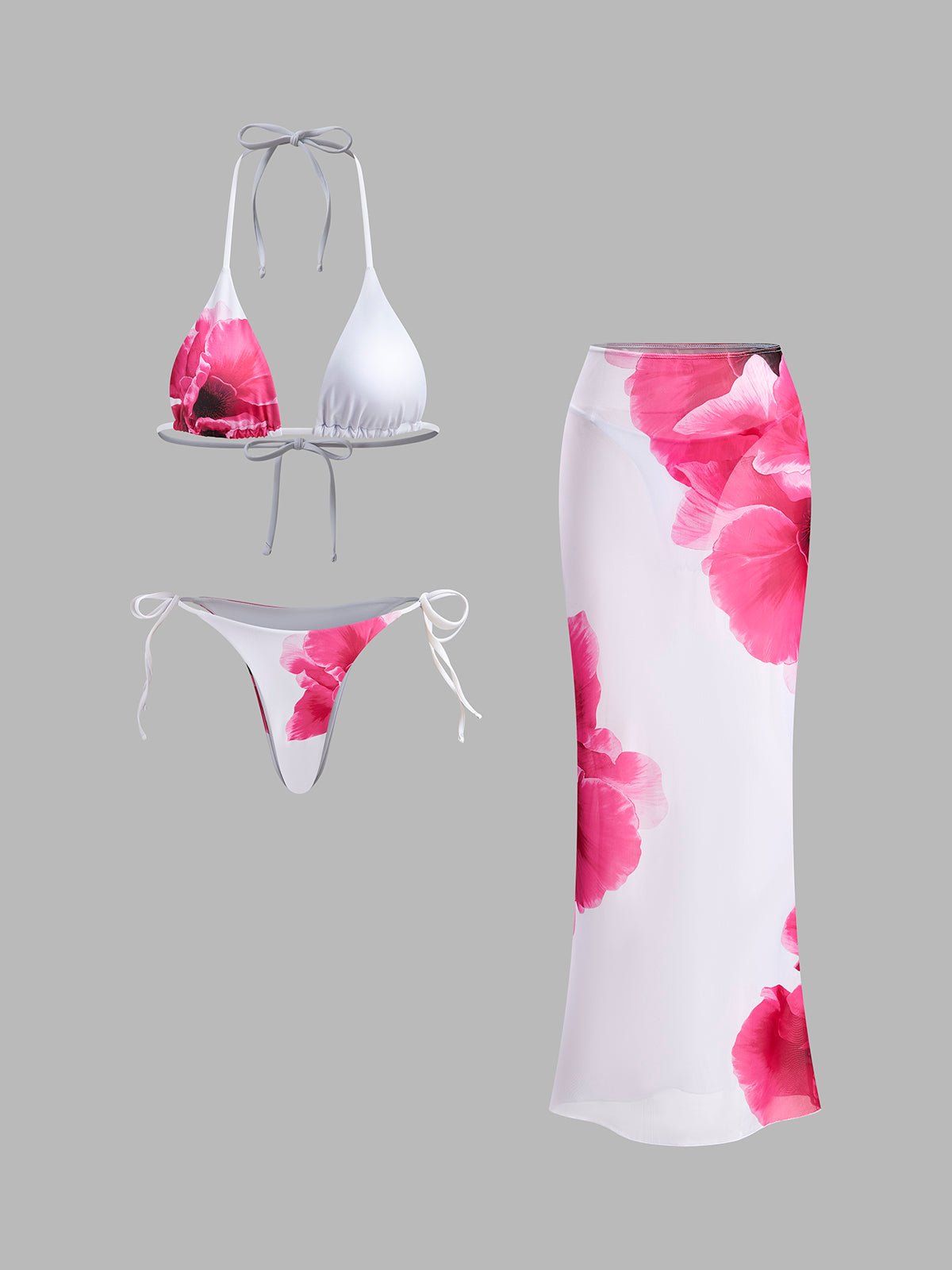 Cazip Çiçekli Bikini Seti, Şeffaf Etek ile Birlikte - Phentora