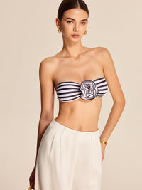 Şık Çizgili Bandeau Bikini Takımı Çiçek Aksamları ile - Phentora