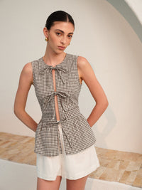 Gingham Bağlamalı - Front Peplum Üst - Phentora
