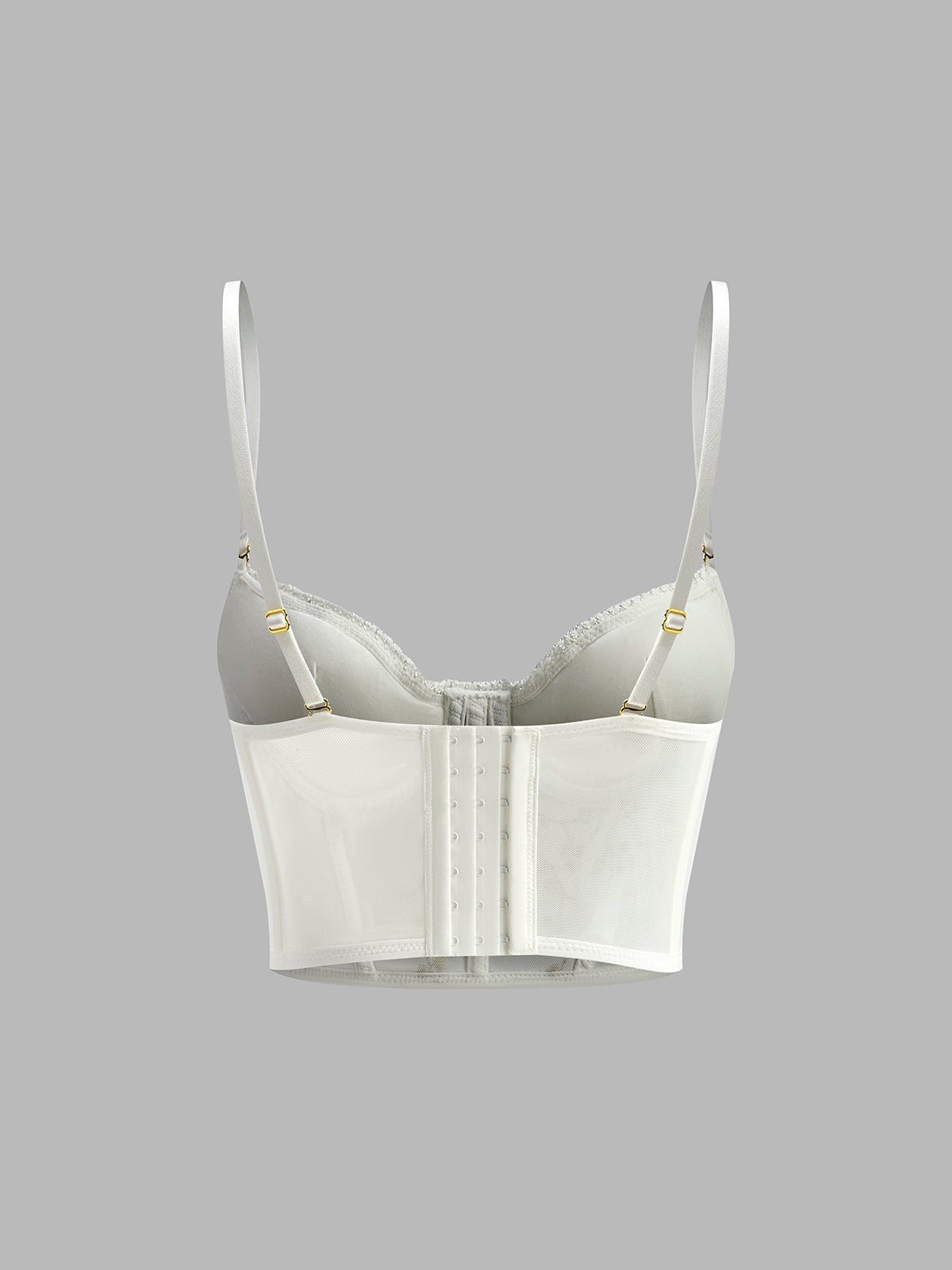 Çiçek Desenli Semi - Sheer Tül Dantel Crop Korse Üst - Phentora