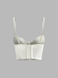 Çiçek Desenli Semi - Sheer Tül Dantel Crop Korse Üst - Phentora