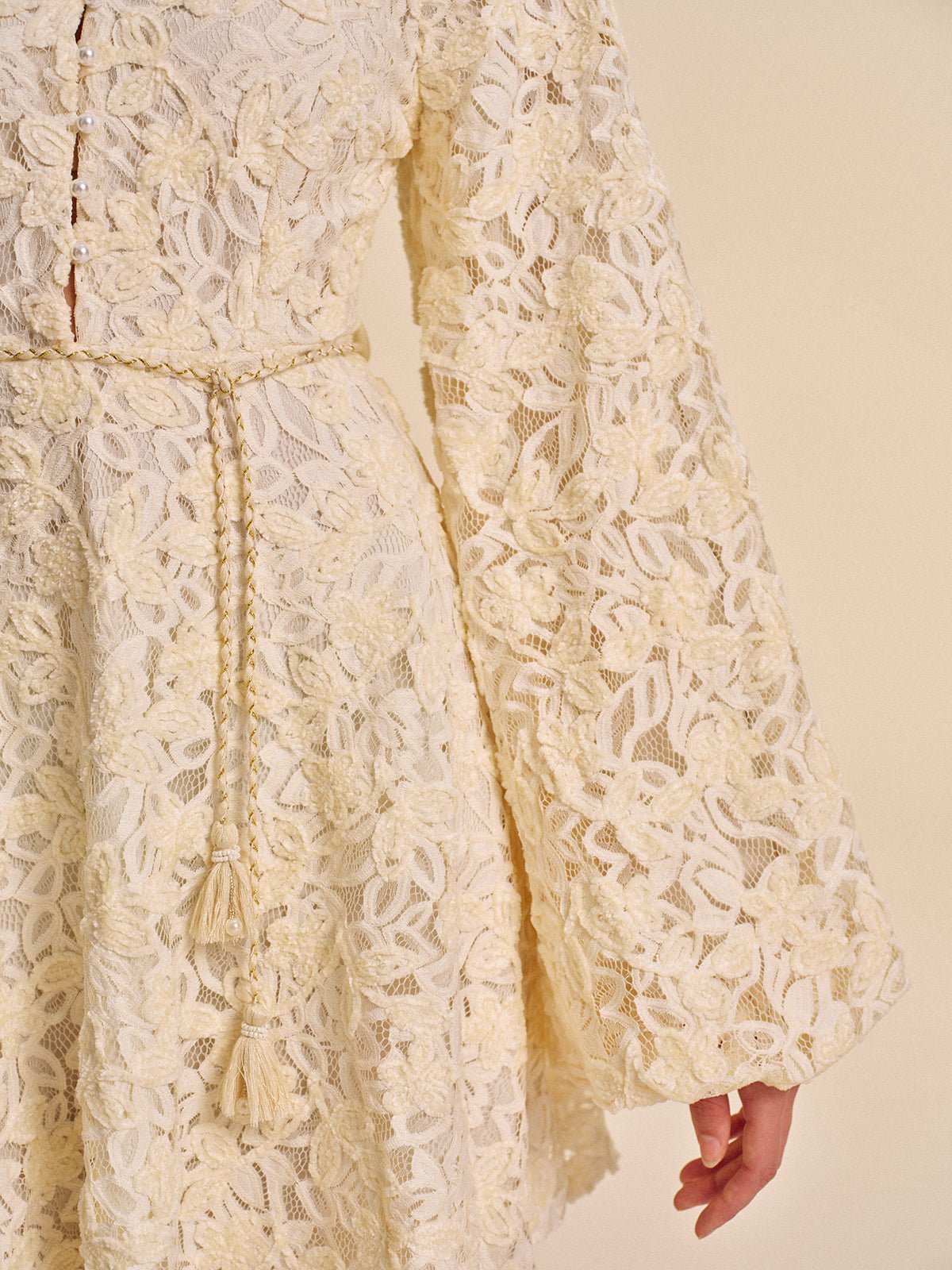 Dantel Bell - Sleeve Elbise With Belt - Phentora