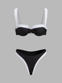 Şık Kontrast Süslemeli Kesik Bikini Takımı - Phentora