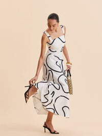 Abstract Line Desenli Square Strap Elbise - Phentora
