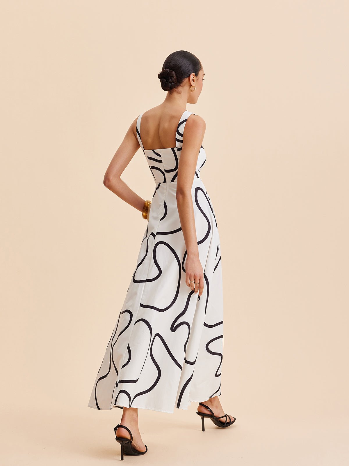 Abstract Line Desenli Square Strap Elbise - Phentora