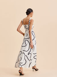 Abstract Line Desenli Square Strap Elbise - Phentora