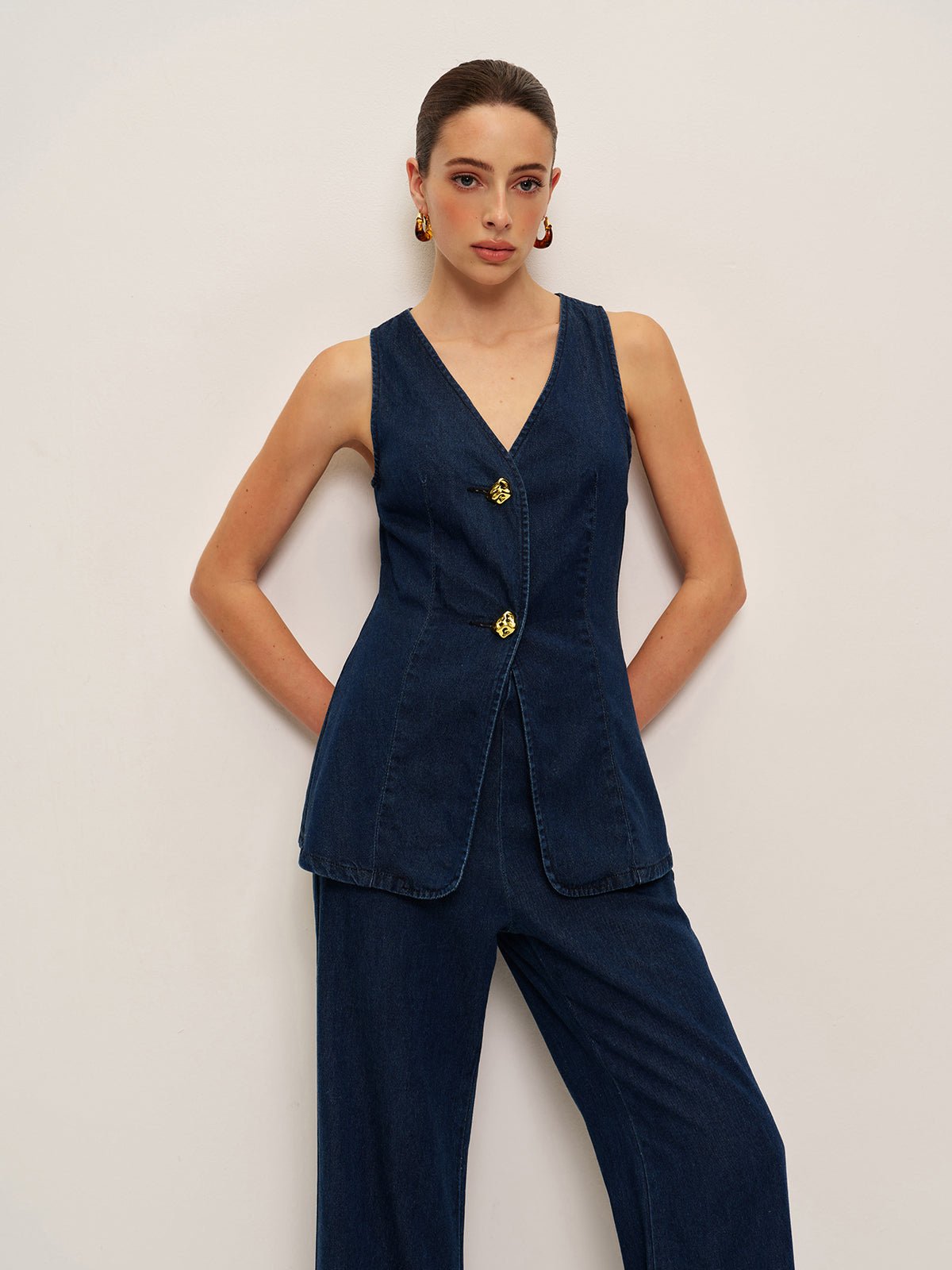Zamansız Denim Düğmeli Yelek - Phentora