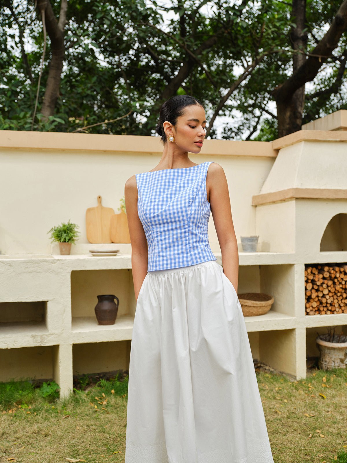 Checkerboard Fiyonk Detaylı Back Crop Üst - Phentora