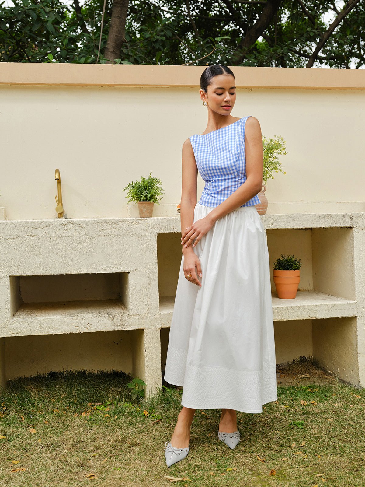 Checkerboard Fiyonk Detaylı Back Crop Üst - Phentora