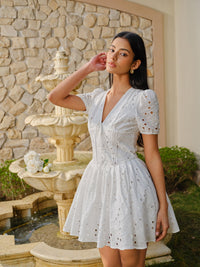 Pamuklu Eyelet Puff Sleeve Elbise - Phentora