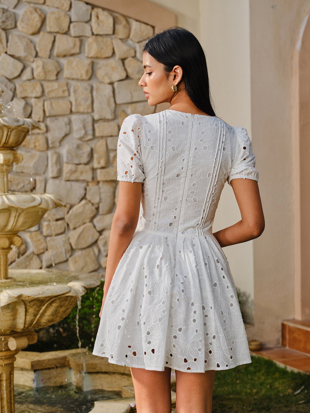Pamuklu Eyelet Puff Sleeve Elbise - Phentora