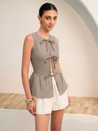 Gingham Bağlamalı - Front Peplum Üst - Phentora