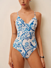 Bird Desenli V Yaka One - Piece Mayo - Phentora