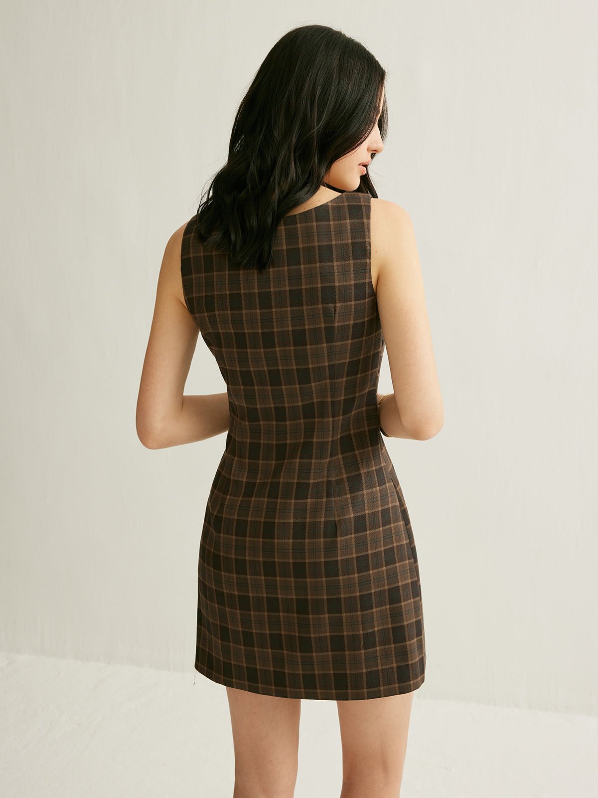 Checkerboard Knotted Kolsuz Kısa Elbise - Phentora
