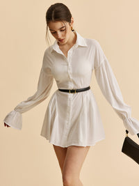 Semi - Sheer Balon Formlu Sleeve Düğmeli - Up Gömlek Elbise - Phentora