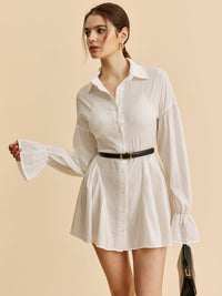 Semi - Sheer Balon Formlu Sleeve Düğmeli - Up Gömlek Elbise - Phentora