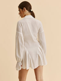 Semi - Sheer Balon Formlu Sleeve Düğmeli - Up Gömlek Elbise - Phentora