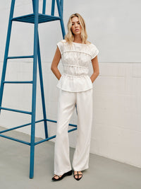 Semi - Sheer Crew - Neck Keten Bluz - Phentora