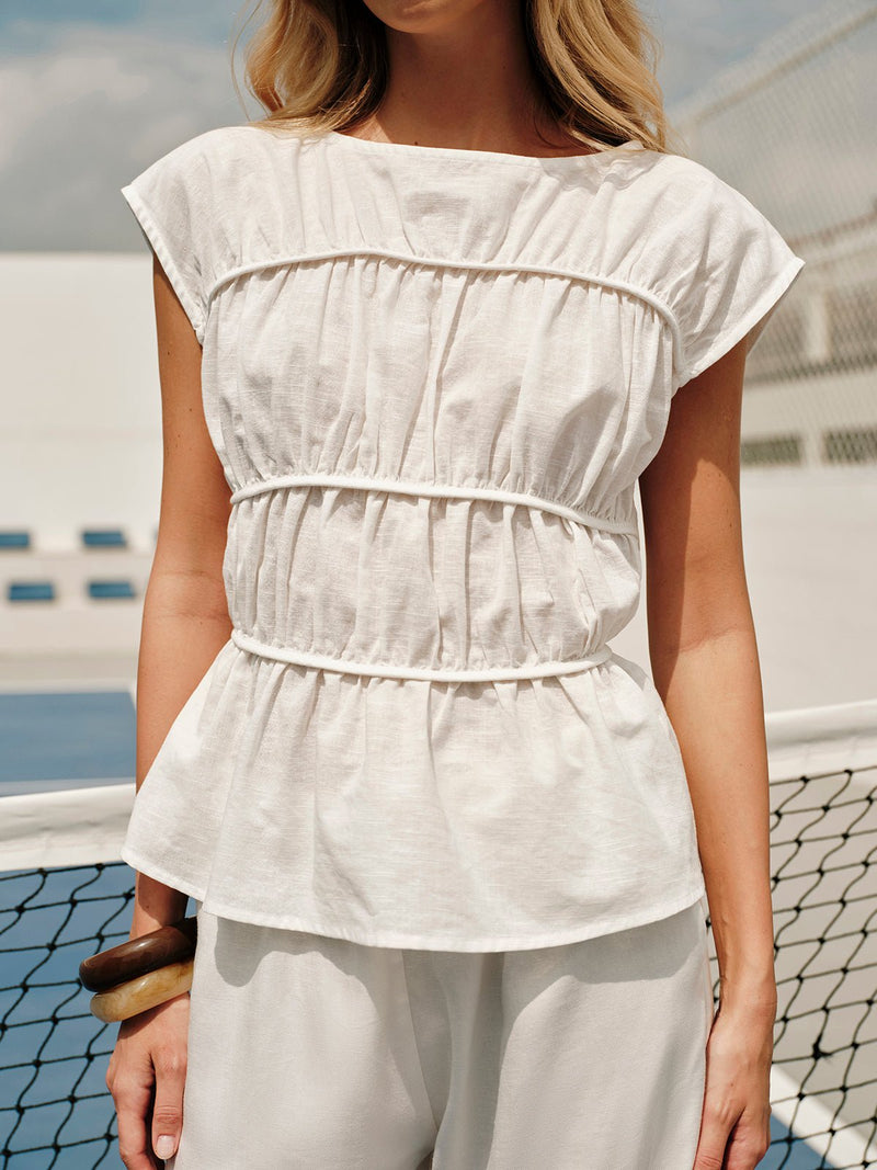 Semi - Sheer Crew - Neck Keten Bluz - Phentora